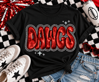 Red Metallic Dawgs Puff Plus Spangle Tee