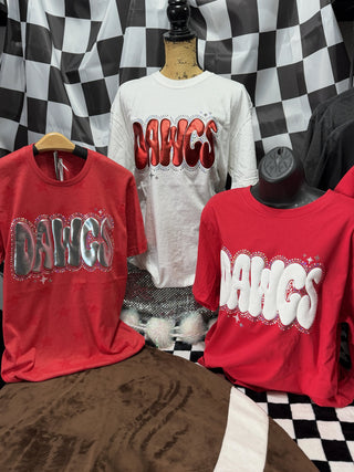 Red Metallic Dawgs Puff Plus Spangle Tee