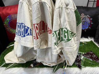 Giant C Distressed Letter - Carthage Bulldogs -with Custom Sleeves Graphic Print Tee